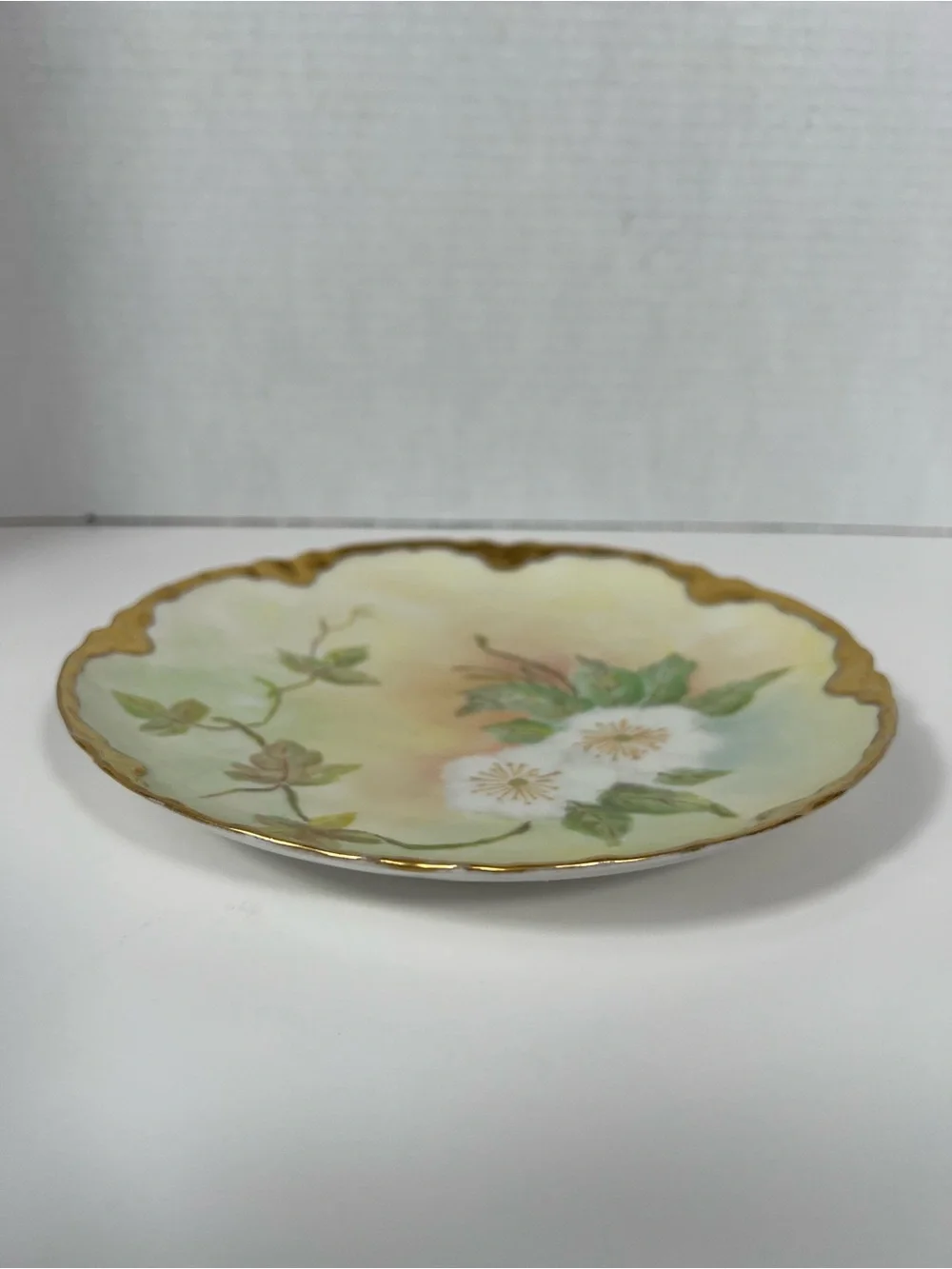 Antique Haviland Limoges France Hand Painted Floral Gold Gilt Cabinet Plate 7.5”